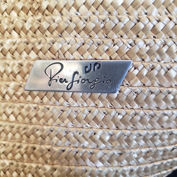 Pier Giorgio Womens Bag Straw Wood Handles Rhinestone Crescent Zip Closure Italy - Picture 2 of 10